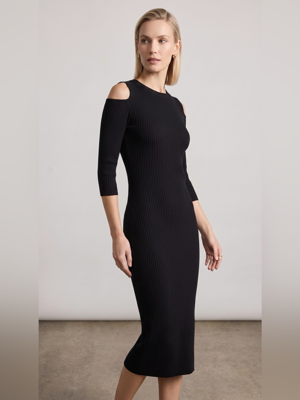 Forever 21 Black Cold-Shoulder Ribbed Midi Dress